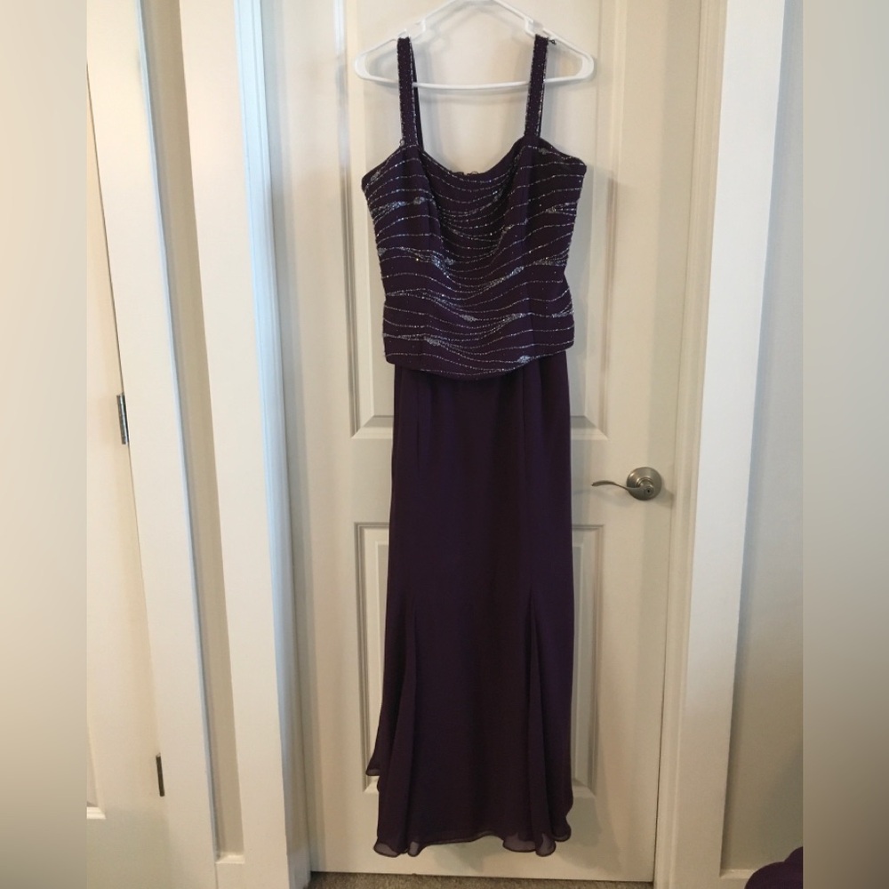 Deep Violet Party Dress with Jacket & Sheer Scarf